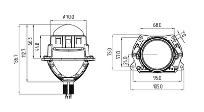 Светодиодная BI-LED линза MTF TECHNIK DIVISION TD25K5 6000К 12В 2,5", пара