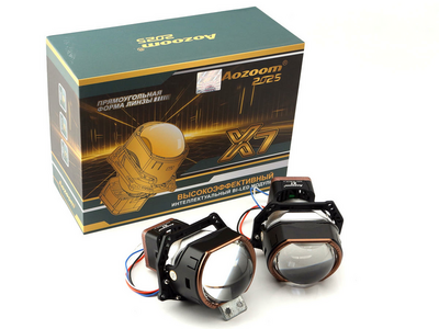 Светодиодная BI-LED линза AOZOOM X7 2025 (прямоугольные) 3.0 дюйма, 2 чипа, 5500K, 12V, 55W/63W крепление 3R (к