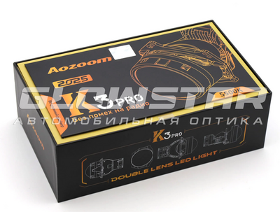 Светодиодная BI-LED линза AOZOOM Билед модули Aozoom K3 Pro 2025 Dragon Knight New (новое поколение) 3.0 дюйма, 2 чипа, 5500K, 12V, 50W/60W, крепление 3R (комплект, 2шт) (K3Pro)