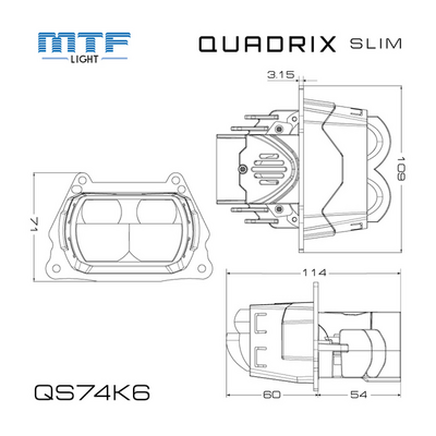 Светодиодная BI-LED линза MTF ближ/дал света серия QUADRIX SLIM, 4 линзы, 12V, 85W, 4500LM, 6000К (QS74K6)