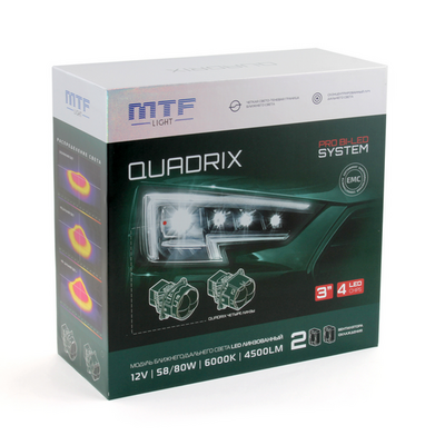 Светодиодная BI-LED линза MTF серия QUADRIX, 12В, 58/80ВТ, 6000К, 4200LM, квадролинза 3" круг (HDR4L)