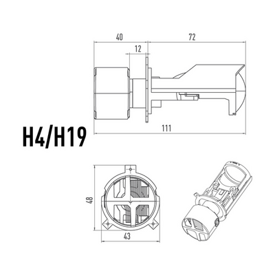 Светодиодная лампа головного света MTF серии MicroLENS H4/H19 (MH4K5)