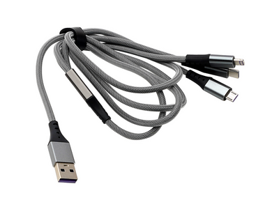 Кабель Aura TPC-UC2S USB>Lightning/MicroUSB/Type-C зарядн. кабель в полиэстер. оболочке, серебро, 1.2 метра