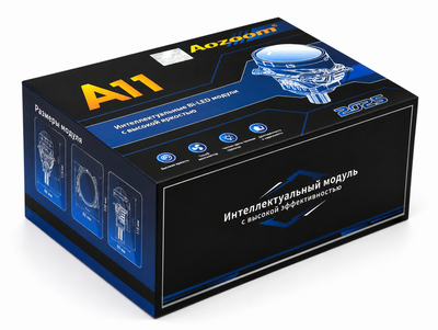 Светодиодная BI-LED линза AOZOOM A11 3.0 дюйма, 2 чипа, 5500K, 12V, 56W/64W, крепление 3R и съемное гаечное(к-т
