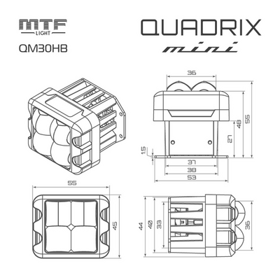 Светодиодная BI-LED линза MTF QUADRIX MINI, 12В, 30ВТ, 5500К, 2300LM, QM30HB