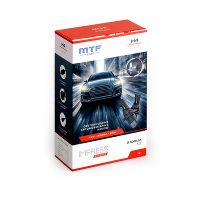 Светодиодная лампа головного света MTF серия IMPRESS RETROFIT H4/H19, 12V, 24W, 2100LM, 3500K, штатный размер, к-кт. RF04K4