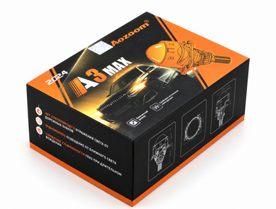 Светодиодная BI-LED линза AOZOOM A3 Max 2025 New, 2.5 дюйма, 5500К, 12V, 49W/57W, съемное гаечное крепление 3R